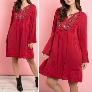 Burgundy wine Boho style dress